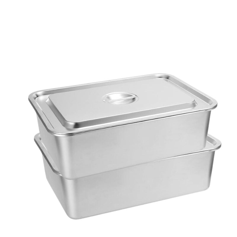 bangminda 2 Pcs Stainless Steel Bus Tubs with Lid, Deep Commercial Tote Box Dish Tubs Utility Tub BBQ Prep Tub, Steam Pans, 15.7" L x 11.8" W 4" D - Image 1